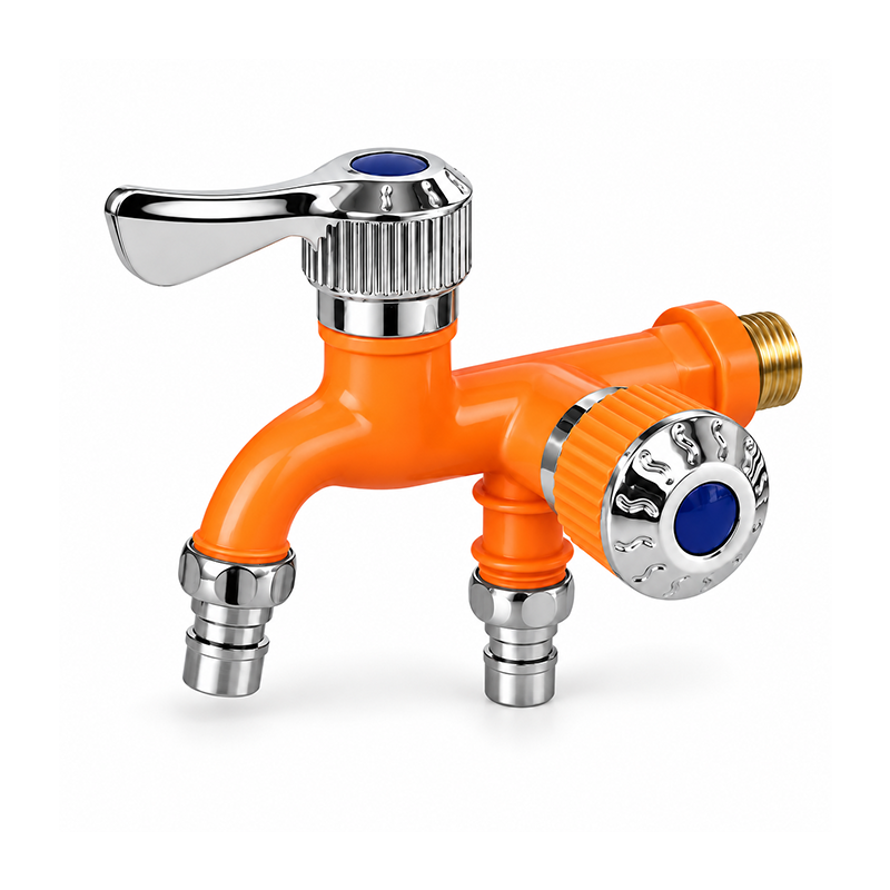 2-Way Faucet Splitter - Dual Outlet Faucet Adapter with Independent Shut-Off Valves for Garden, Laundry & Outdoor Use