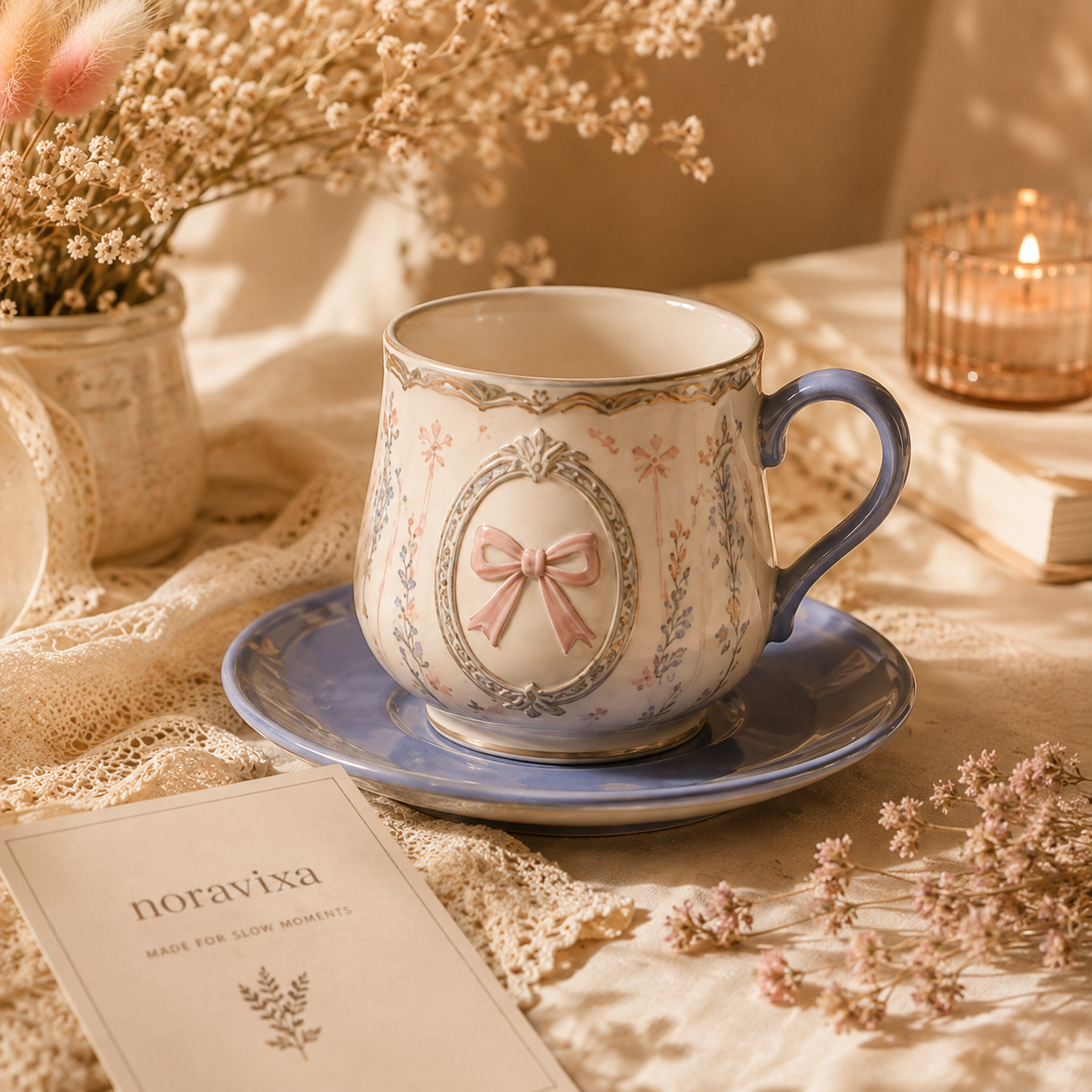 Noravixa®| Ribbon Bow Embossed Ceramic Cup❤️