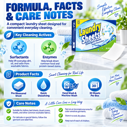 ✨One Sheet, One Fresh Clean✨ – 🥼Concentrated Laundry Detergent Sheets for Tough Stains, Everyday Laundry & Effortless Washing