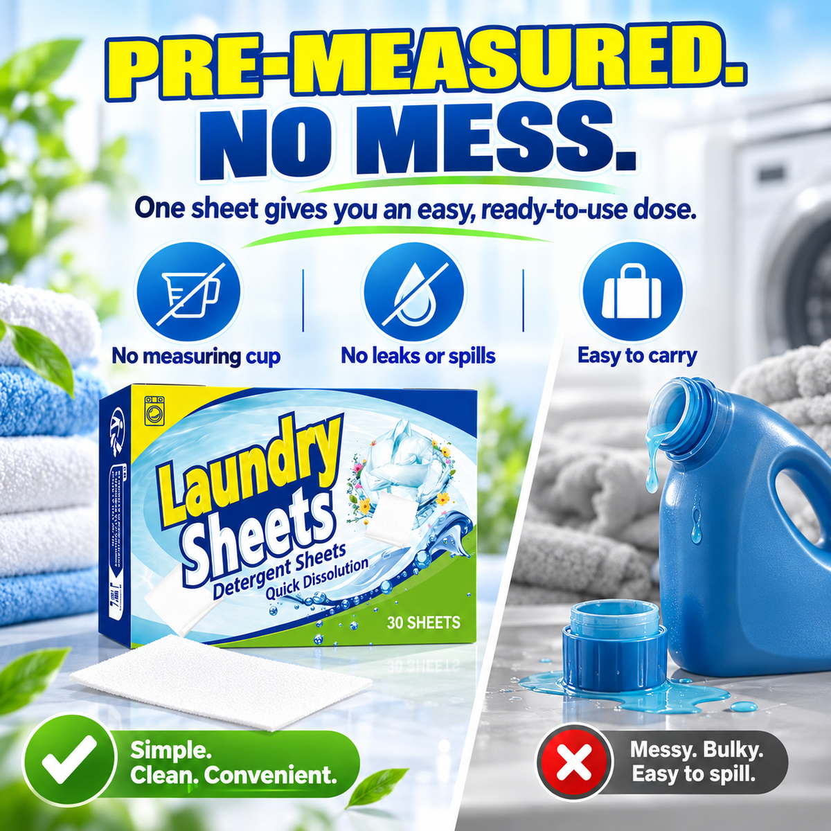 ✨One Sheet, One Fresh Clean✨ – 🥼Concentrated Laundry Detergent Sheets for Tough Stains, Everyday Laundry & Effortless Washing