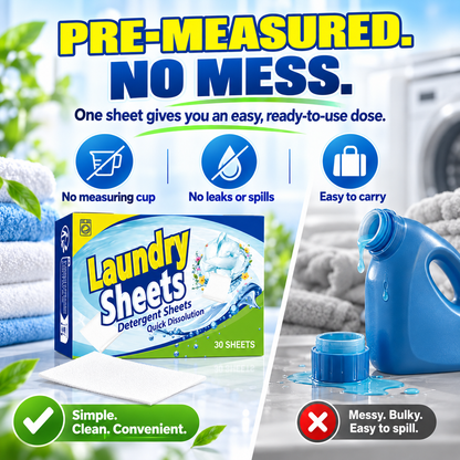 ✨One Sheet, One Fresh Clean✨ – 🥼Concentrated Laundry Detergent Sheets for Tough Stains, Everyday Laundry & Effortless Washing