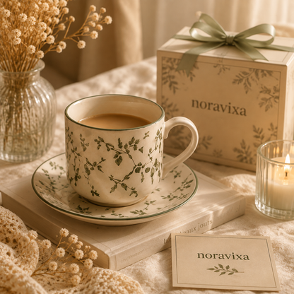 Noravixa®| Green Vine Mug with Saucer ❤️