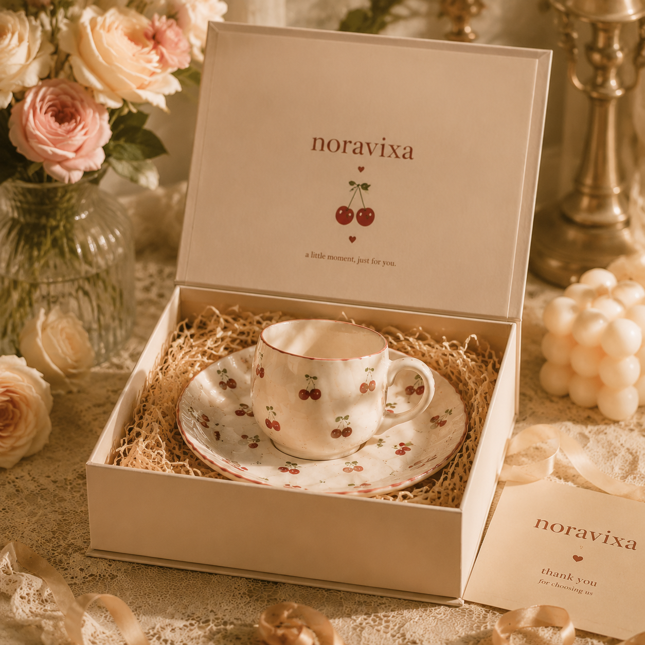 Noravixa®| Cherry Blossom Ceramic Tea Cup Set❤️