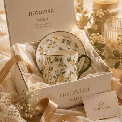 Noravixa®| Green Botanical Vine Mug with Saucer ❤️