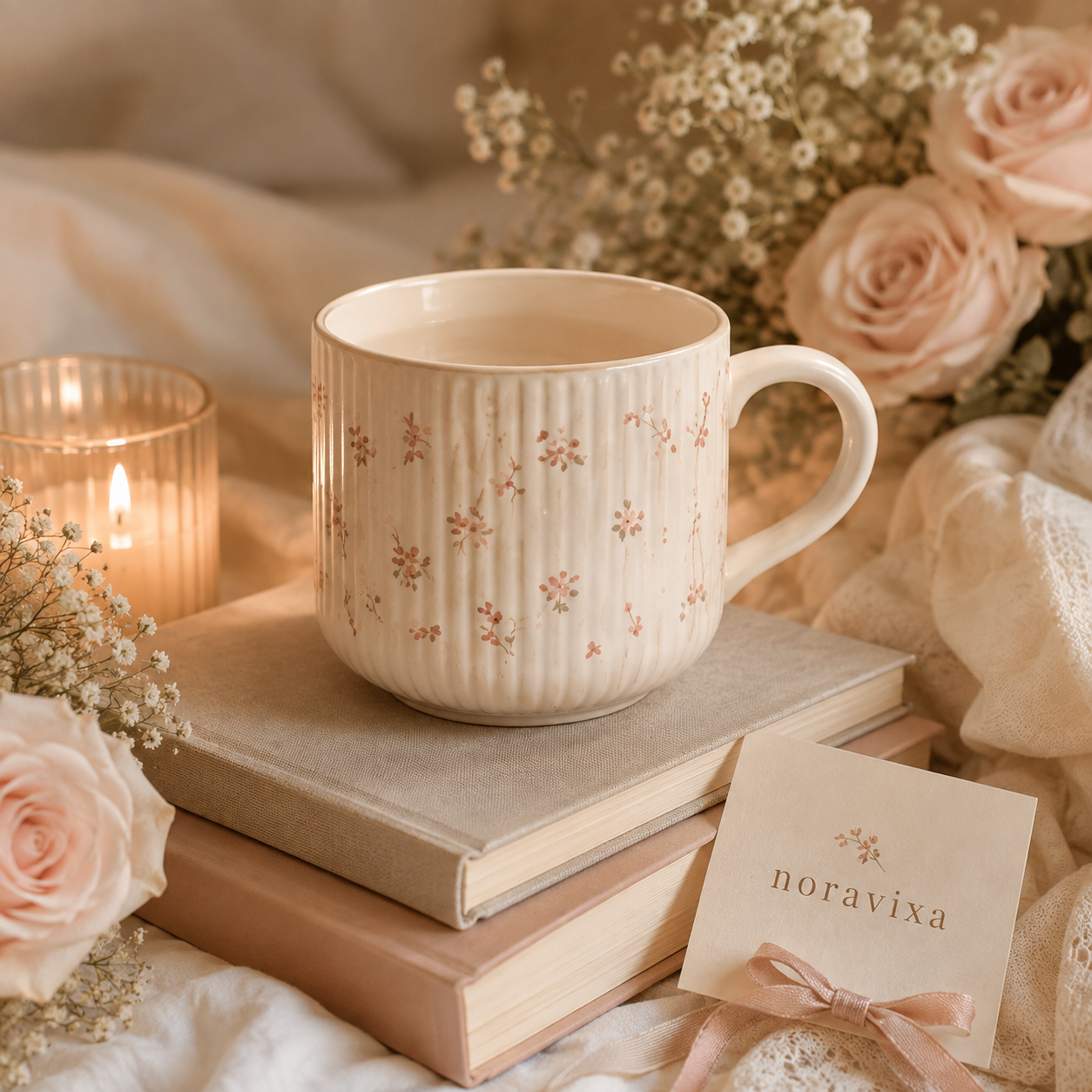 Noravixa®| Minimal Pink Floral Stripe Mug ❤️