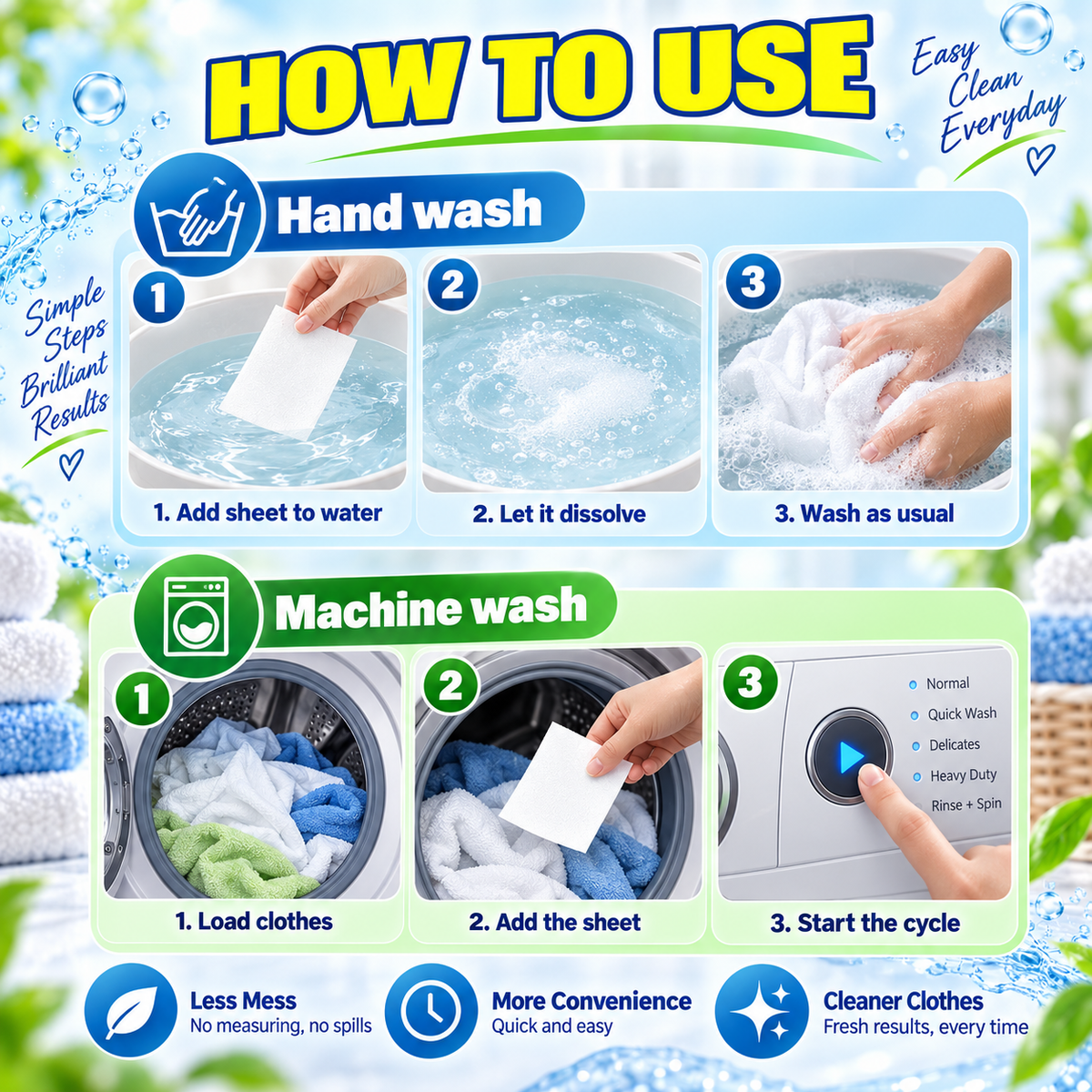 ✨One Sheet, One Fresh Clean✨ – 🥼Concentrated Laundry Detergent Sheets for Tough Stains, Everyday Laundry & Effortless Washing