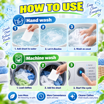 ✨One Sheet, One Fresh Clean✨ – 🥼Concentrated Laundry Detergent Sheets for Tough Stains, Everyday Laundry & Effortless Washing