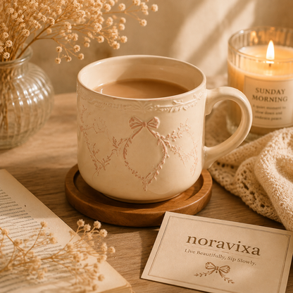 Noravixa®| Buttercream Bow Mug with Saucer ❤️