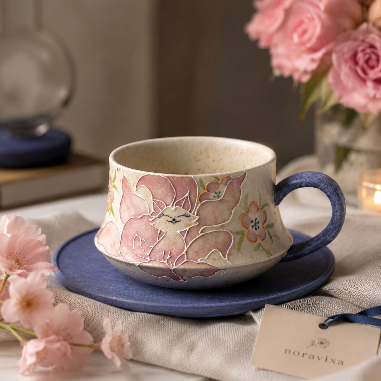 Noravixa®| Blue Daisy Sprig Mug with Saucer ❤️