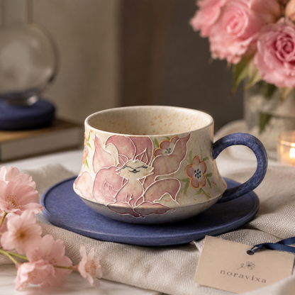 Noravixa®| Blue Daisy Sprig Mug with Saucer ❤️