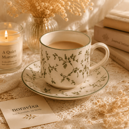 Noravixa®| Green Vine Mug with Saucer ❤️