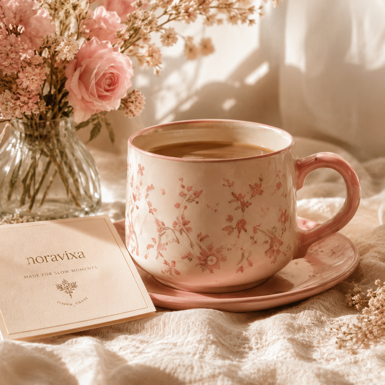 Noravixa®| Blush Floral Ceramic Tea Cup ❤️