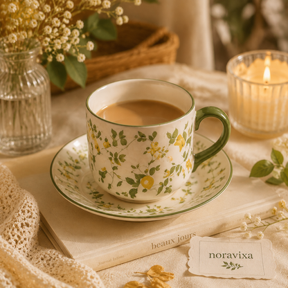 Noravixa®| Green Botanical Vine Mug with Saucer ❤️