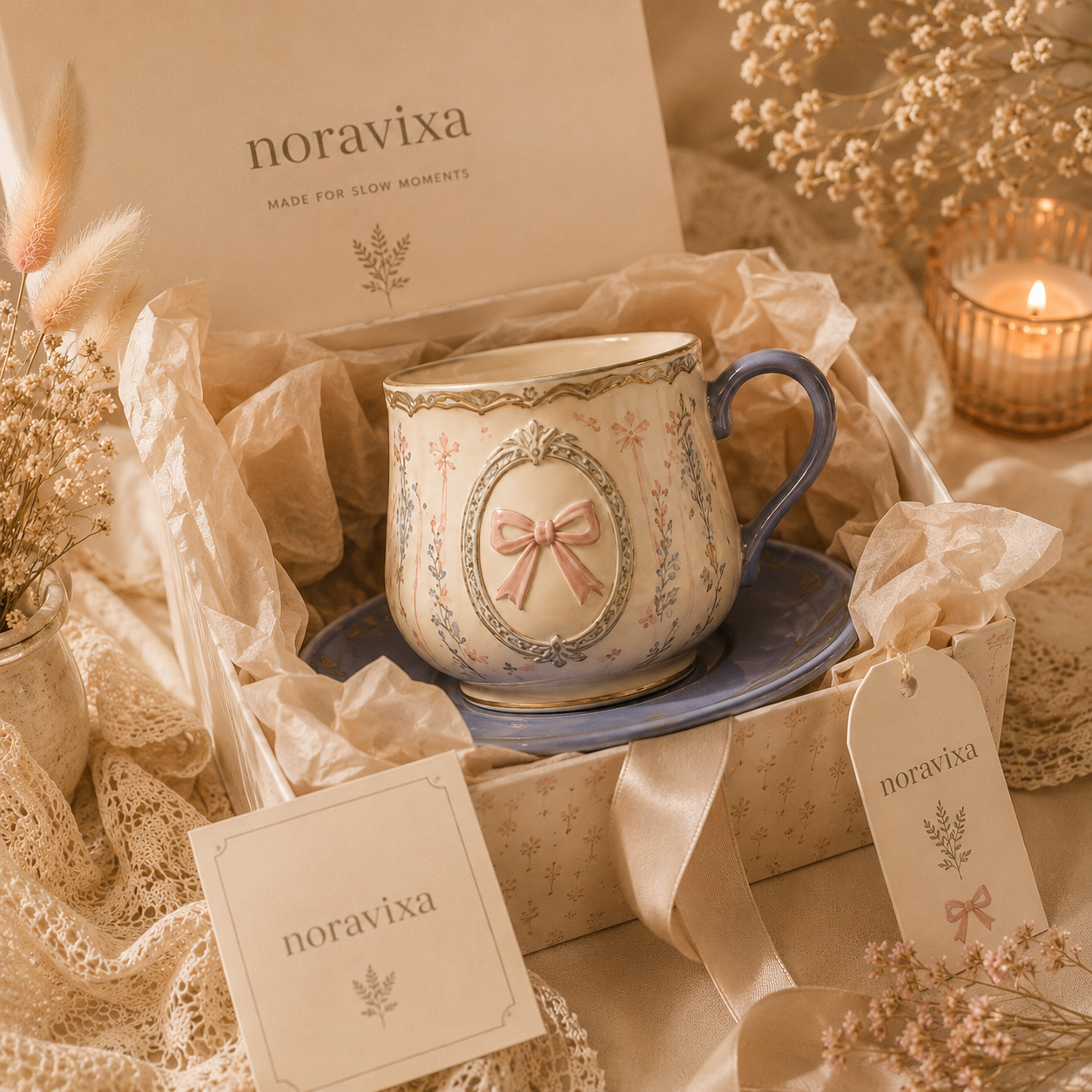 Noravixa®| Ribbon Bow Embossed Ceramic Cup❤️