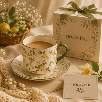 Noravixa®| Green Botanical Vine Mug with Saucer ❤️