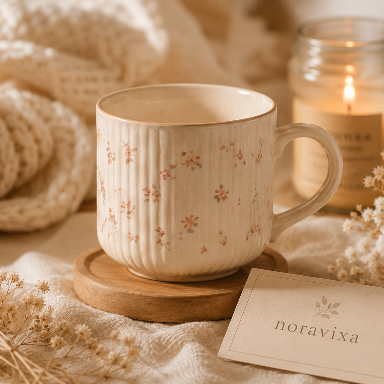 Noravixa®| Minimal Pink Floral Stripe Mug ❤️