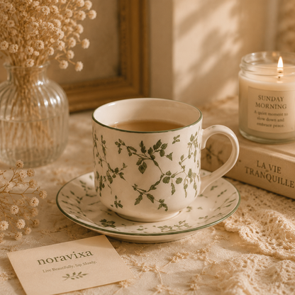 Noravixa®| Green Vine Mug with Saucer ❤️