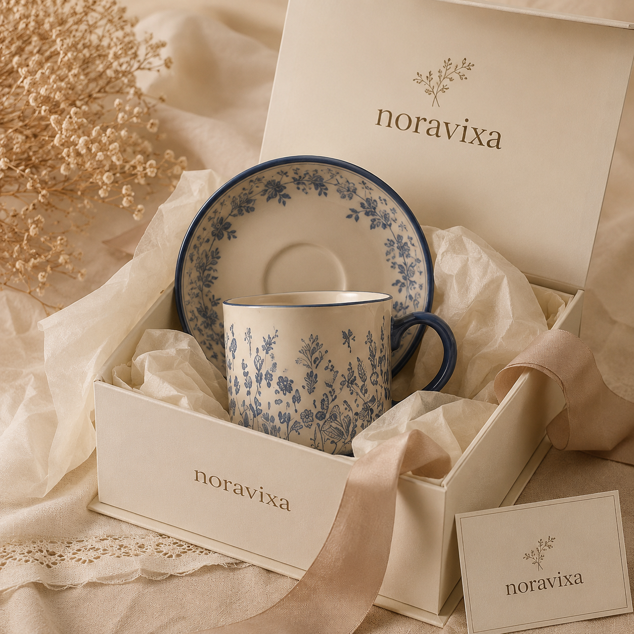 Noravixa®| Blue Toile Mug with Saucer ❤️