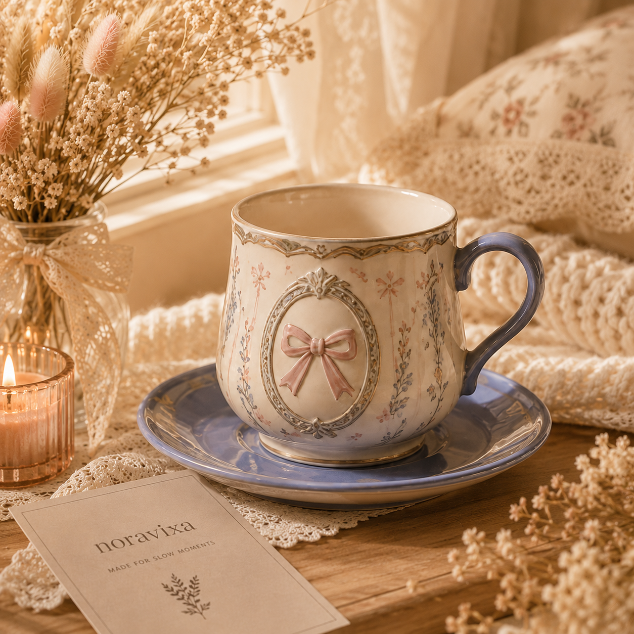 Noravixa®| Ribbon Bow Embossed Ceramic Cup❤️