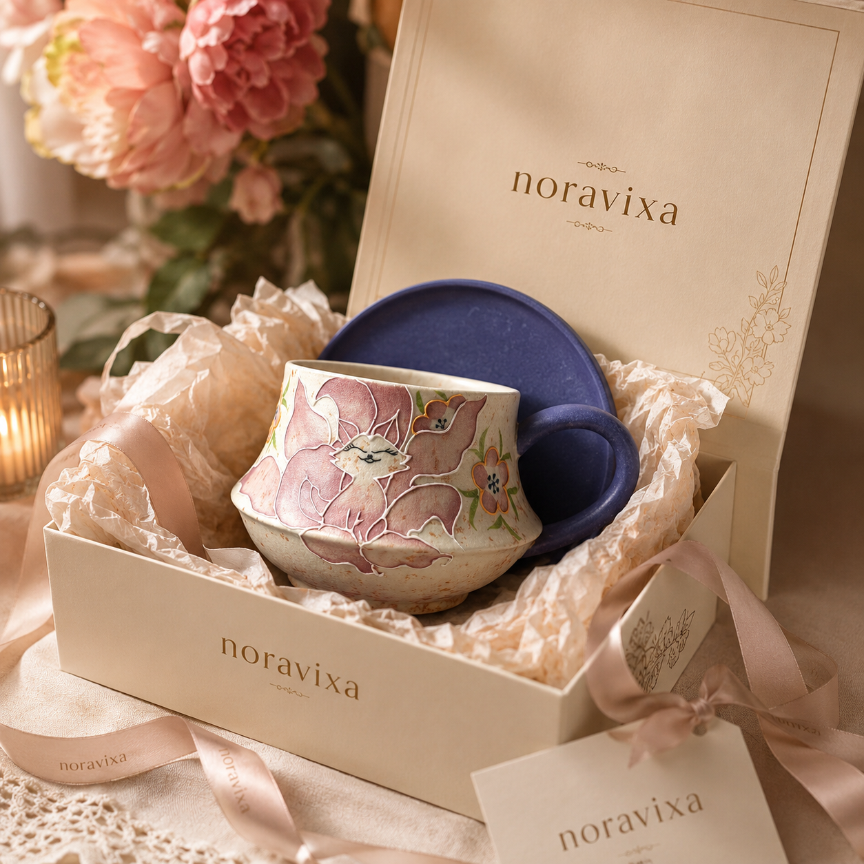 Noravixa®| Blue Daisy Sprig Mug with Saucer ❤️